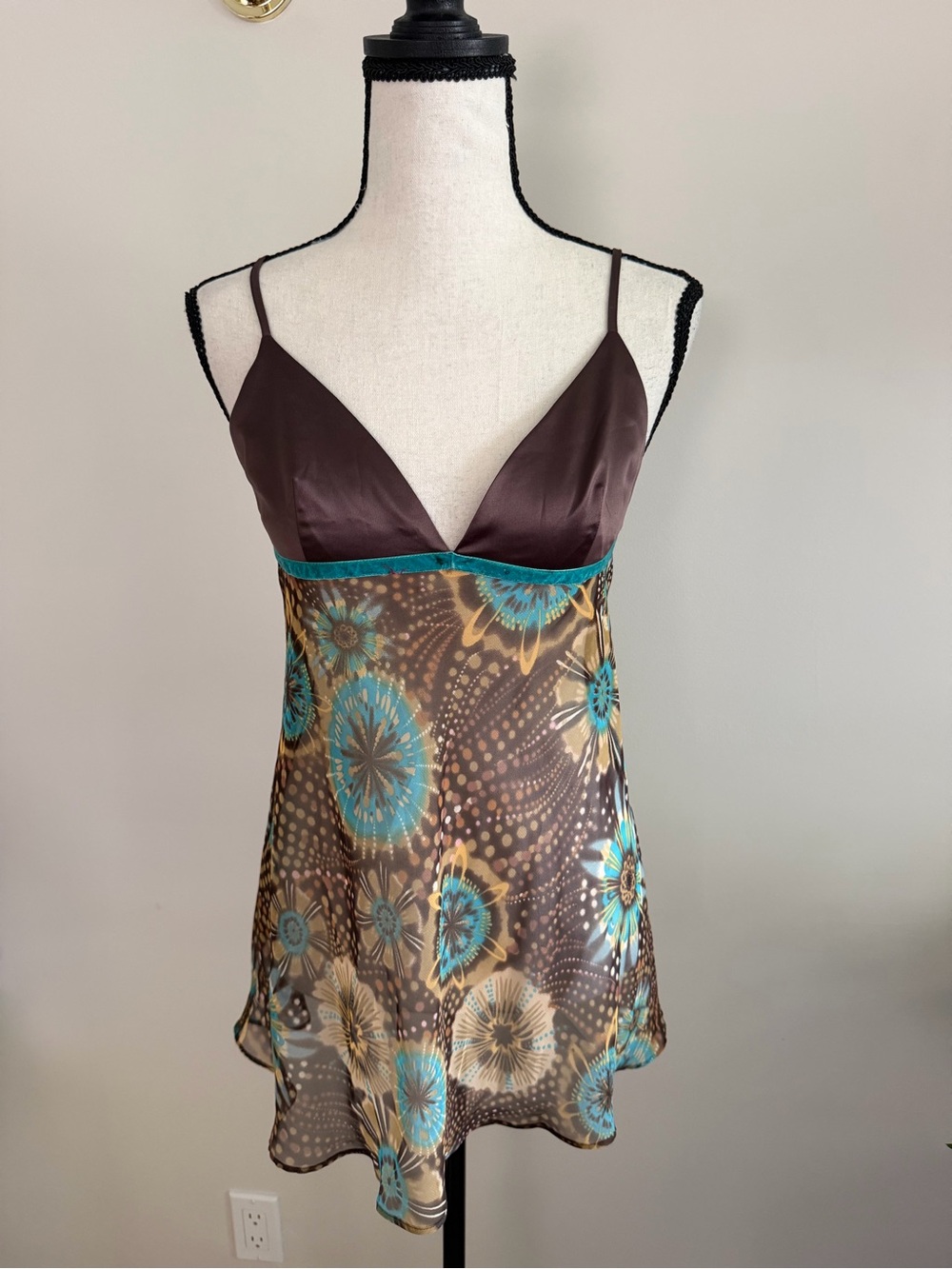 Brown & Teal Floral Sheer Chemise
